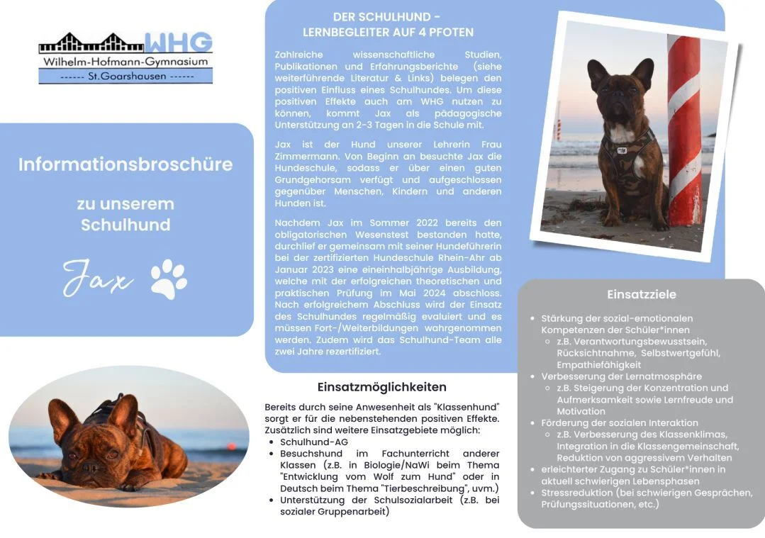 Informationsbroschüre Schulhund Jax-Seite 1