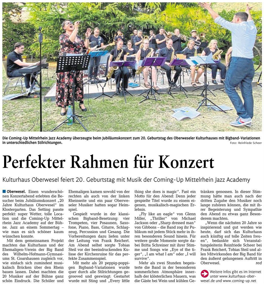 20 Jahre Kulturhaus Oberwesel-Konzert der "Coming Up Mittelrhein Jazz Academy"