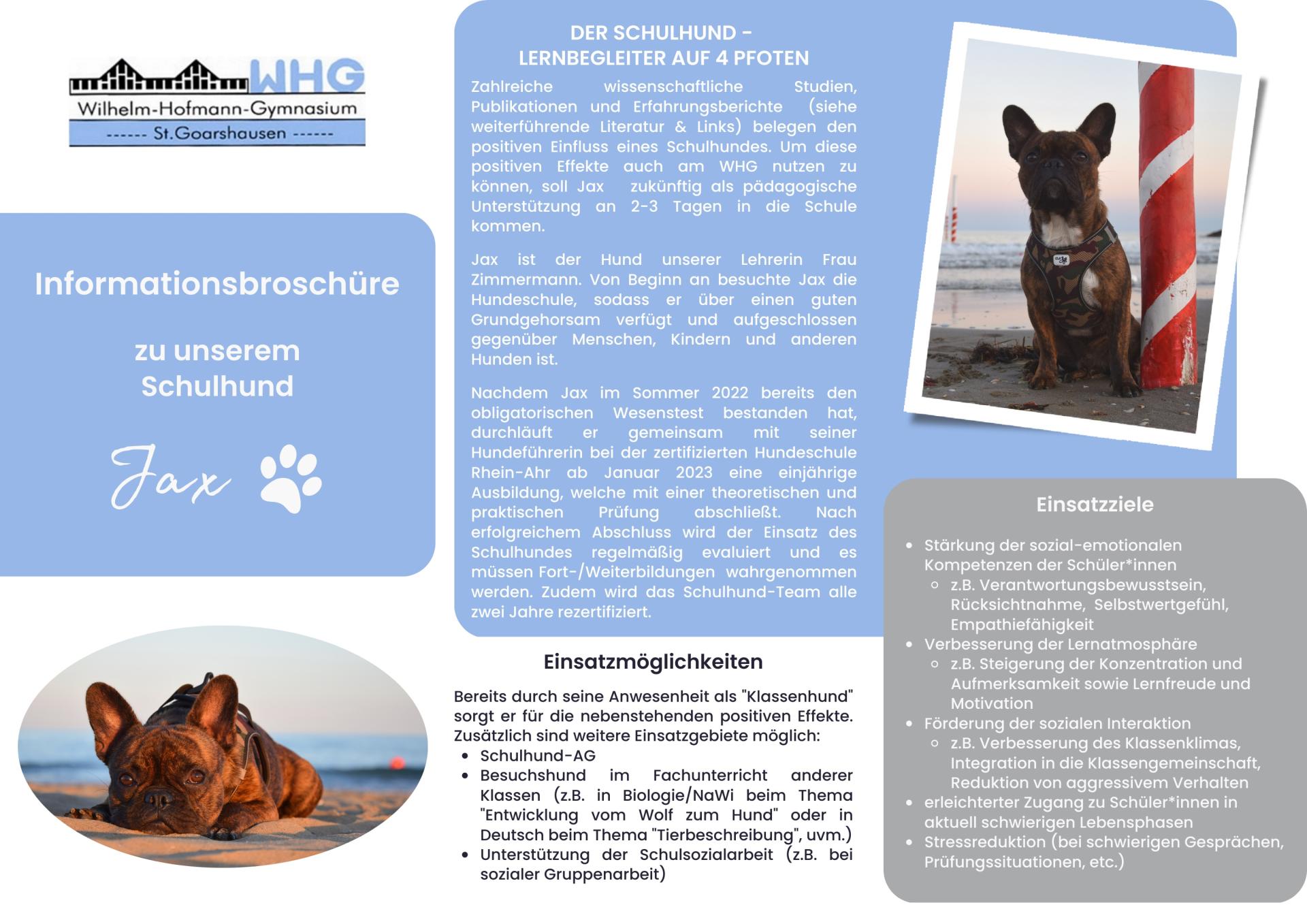 Informationsbrochüre Schulhund Jax-Seite 1