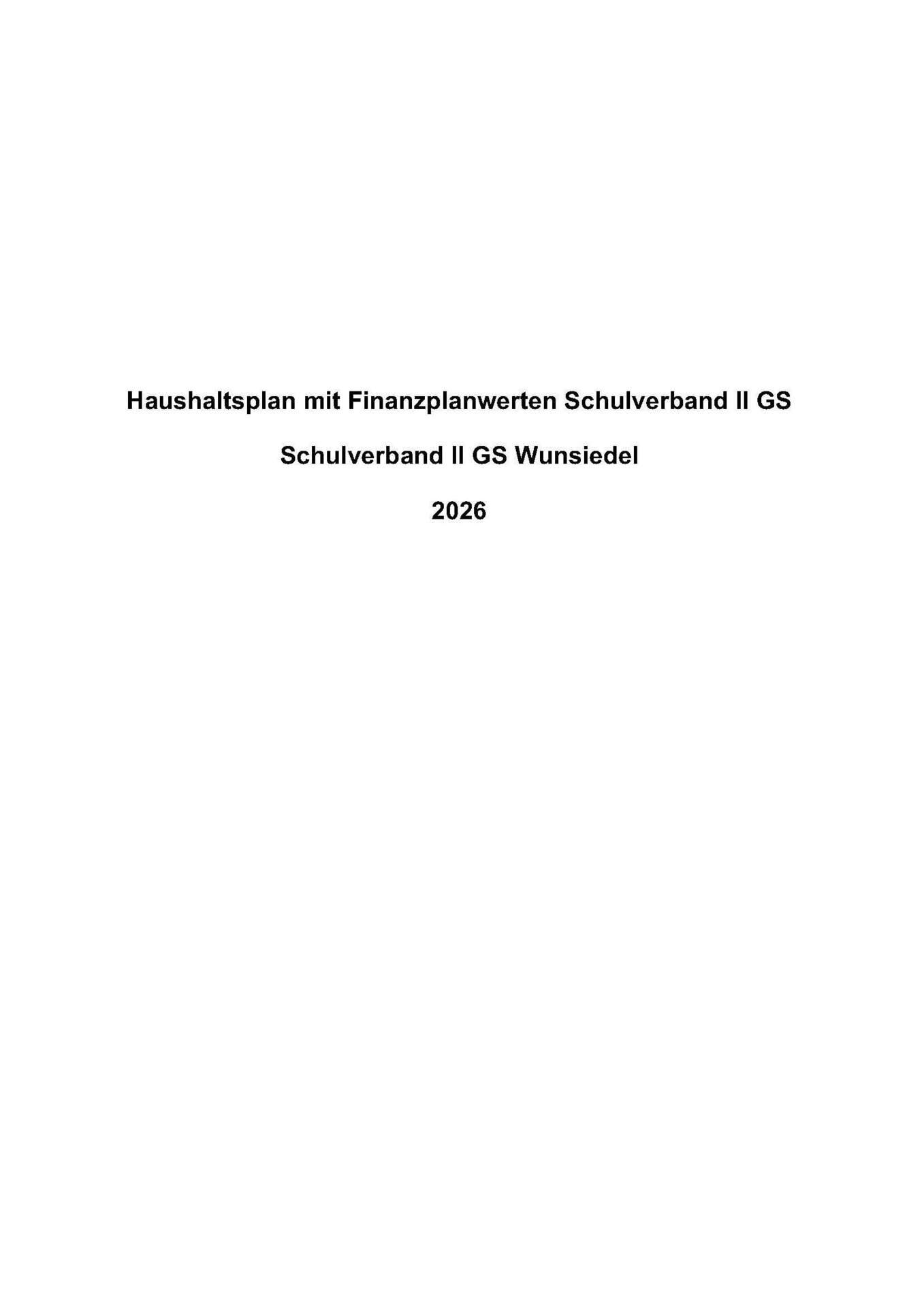 Haushaltsplan 2026 Schulverband || GS