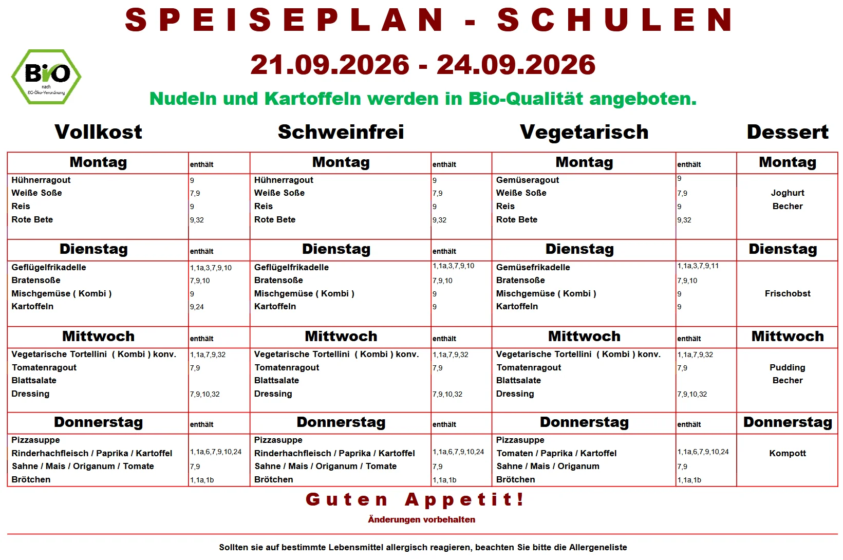 Speiseplan KW 39