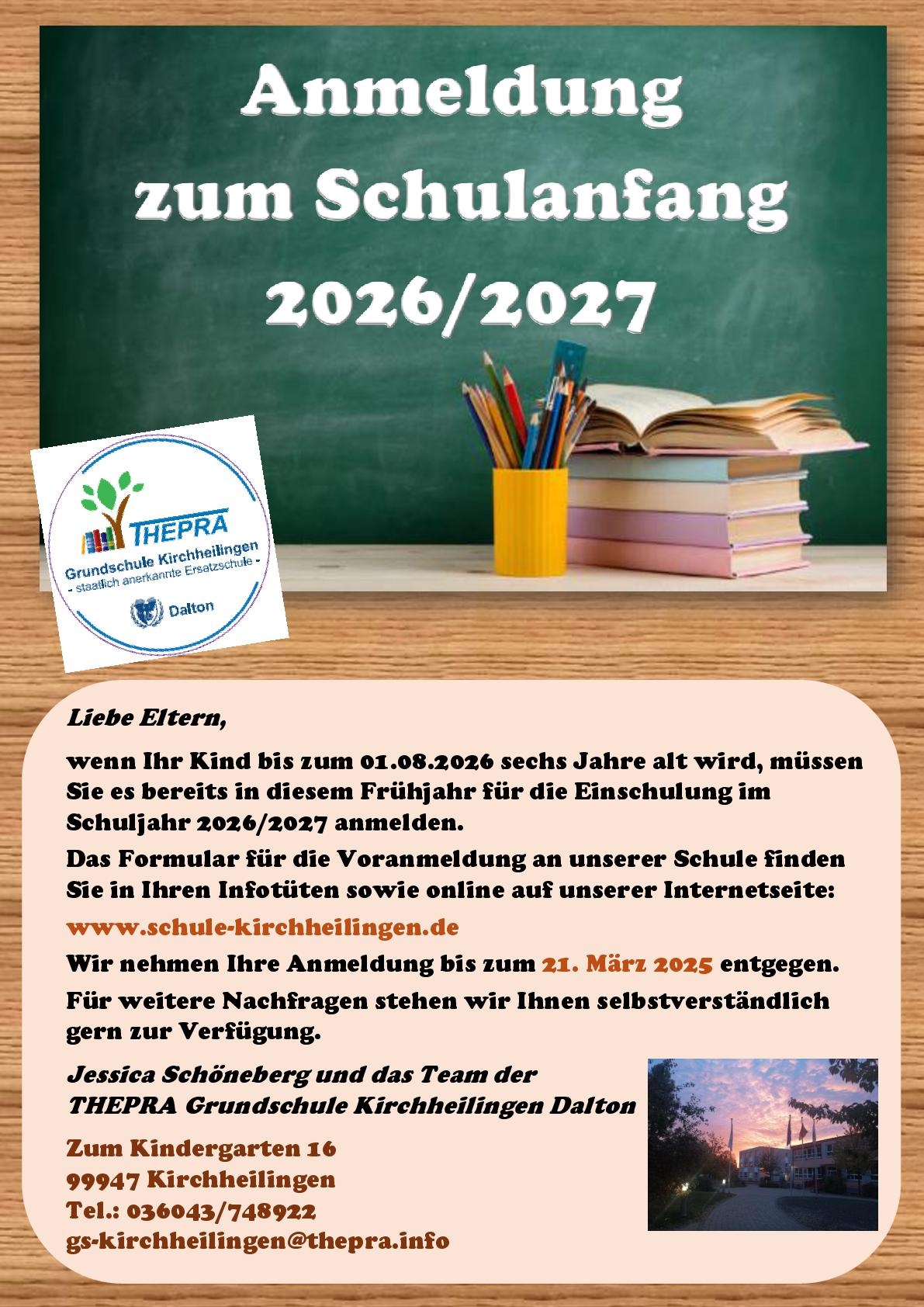 Anmeldung Schuljahr 2026-2027