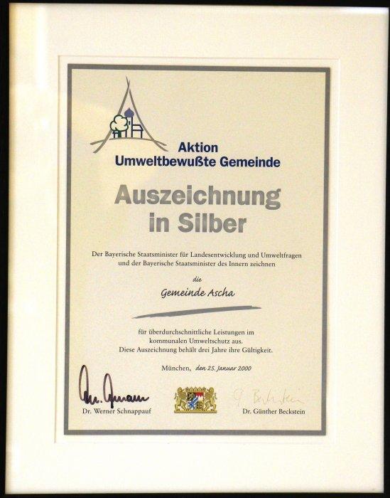 Aktion Umweltbewusste Gemeinde 2000 - Auszeichnung in Silber