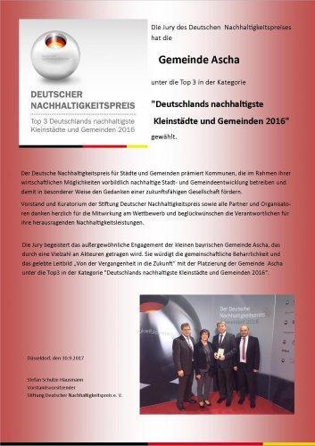 Deutscher Nachhaltigkeitspreis 2016 Urkunde