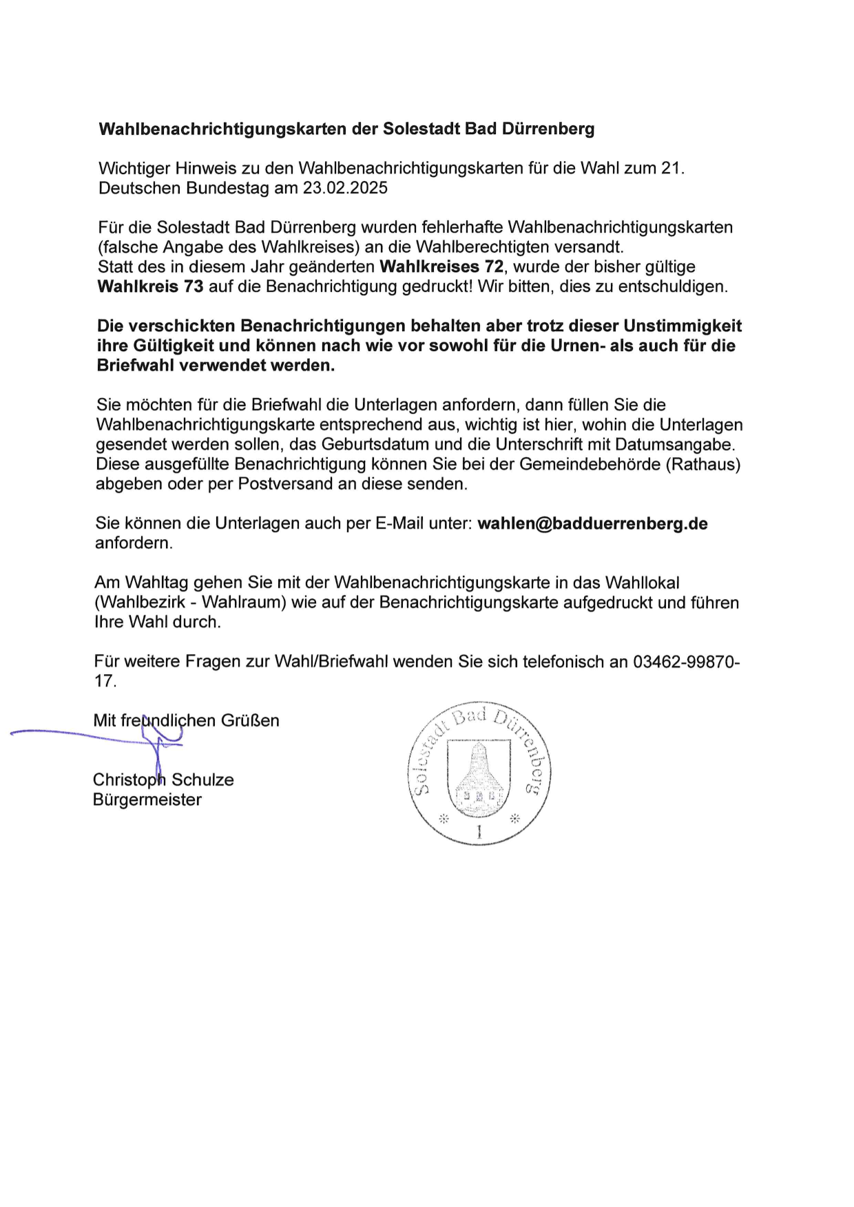Wahlbenachrichtigungskarten