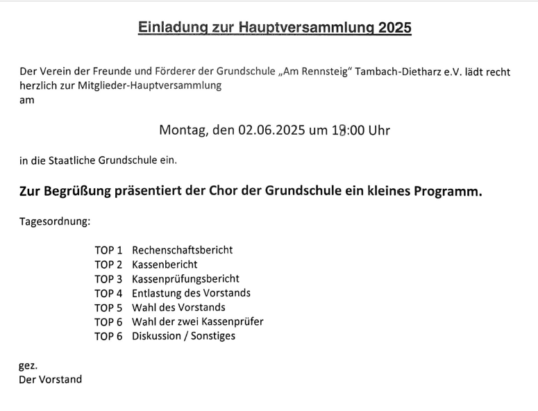 Einladung Hauptversammlung FöV 2025