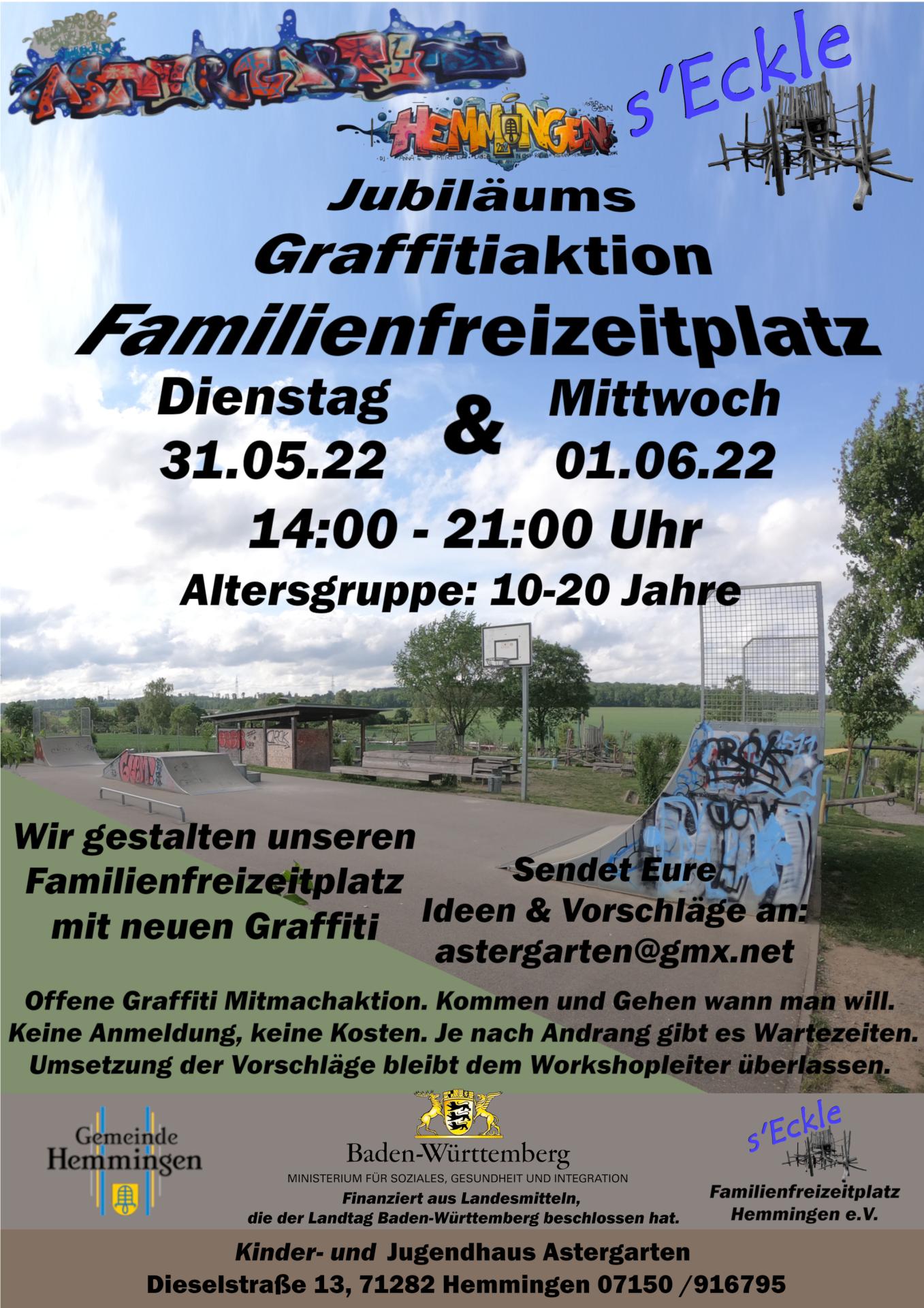 Graffiti-Aktion Familienfreizeitplatz am 31.5. und 1.6. 2022