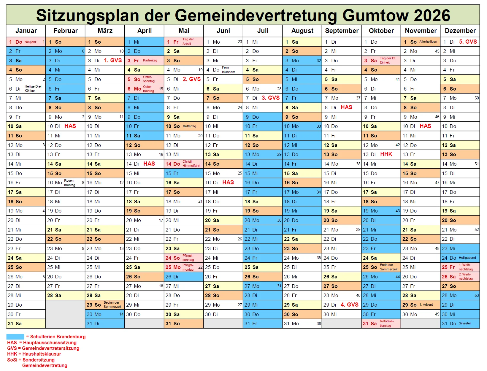 Sitzungskalender 2026