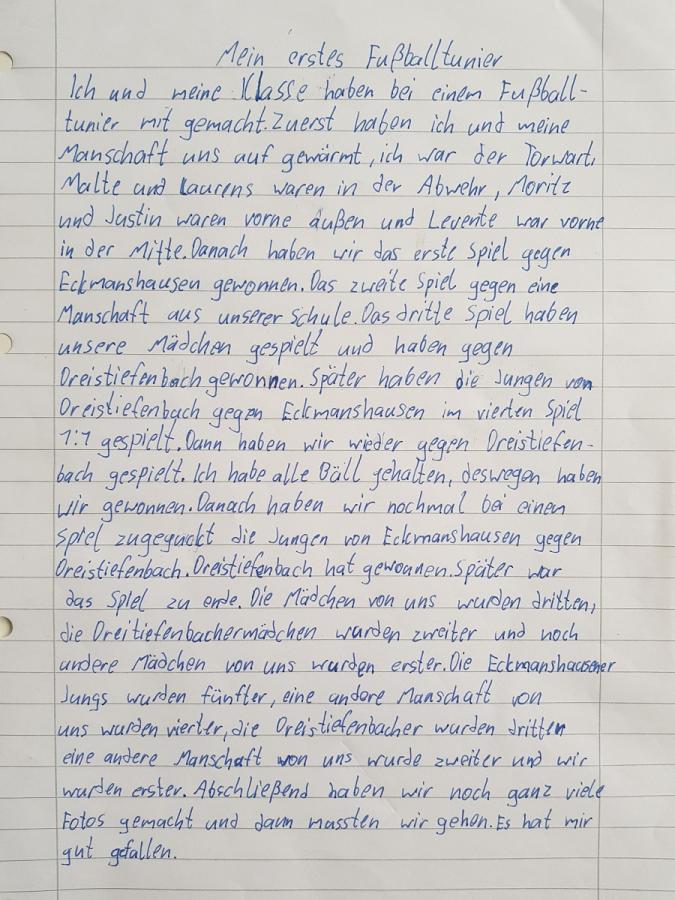 Text zum Fußballturnier von Oskar, Klasse 4