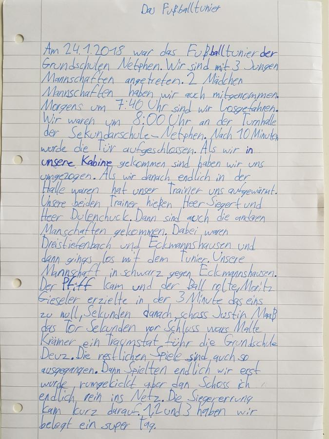 Text zum Fußballturnier von Eric, Klasse 4