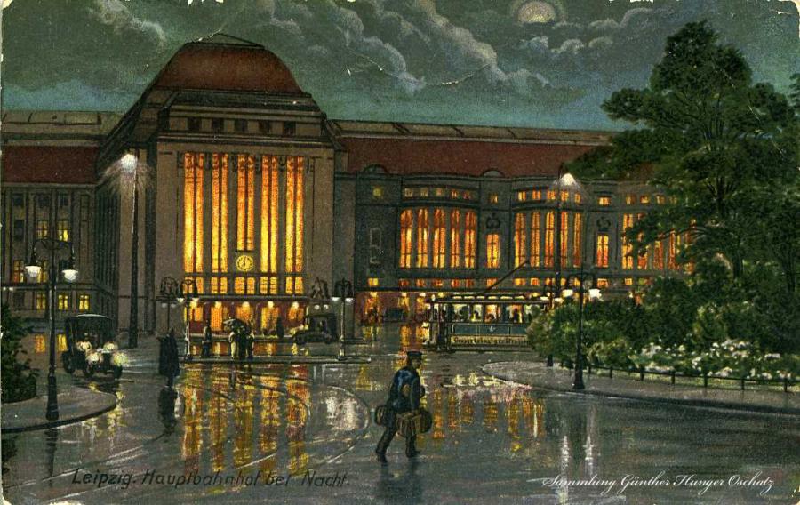 Leipzig Hauptbahnhof bei Nacht 1913