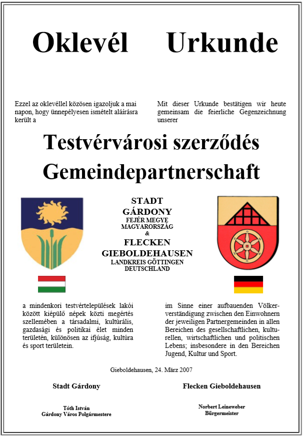 Städtepartnerschaft mit Gárdony