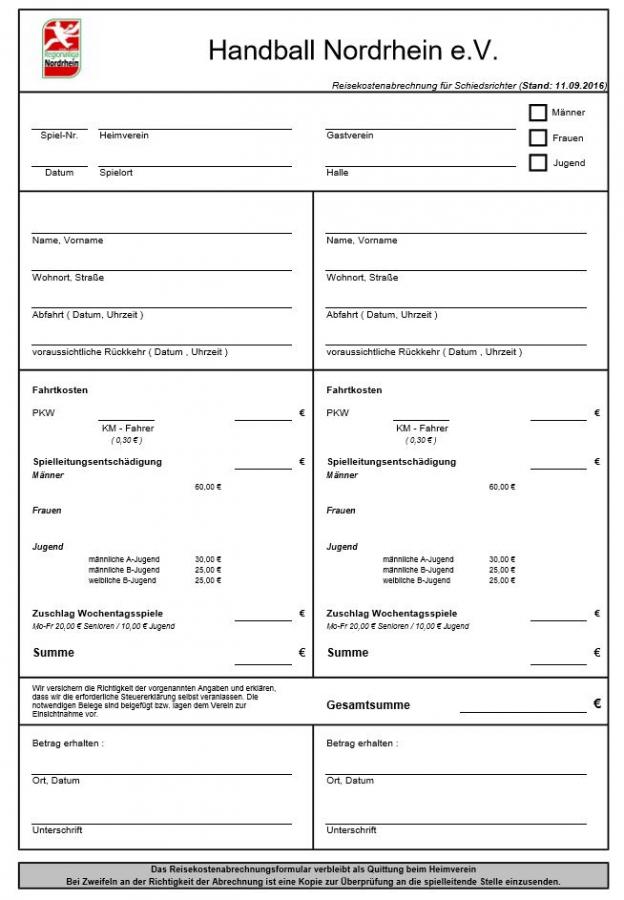 Abrechnungs-Formular RL Nordrhein-SR