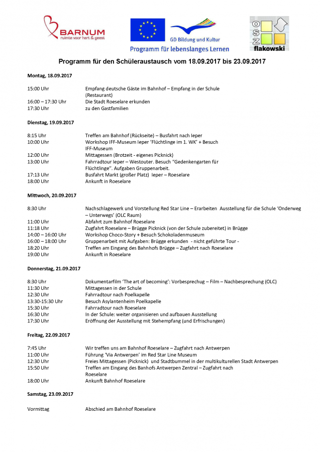 Programm im September 2017 Programm im September 2017