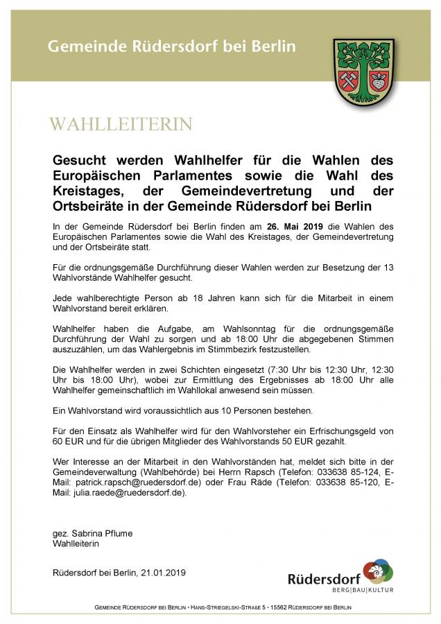 Aufruf Wahlhelfer Aufruf Wahlhelfer