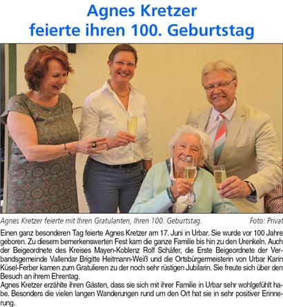 100. Geburtstag Agnes Kretzer