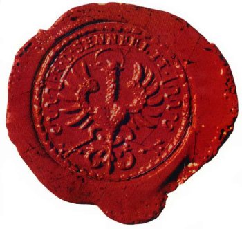 Frühestes im Original vorliegendes Siegel des kayserlich freien Reichsdorfes aus dem Jahre 1732 - Reichsadler mit Nimbus -