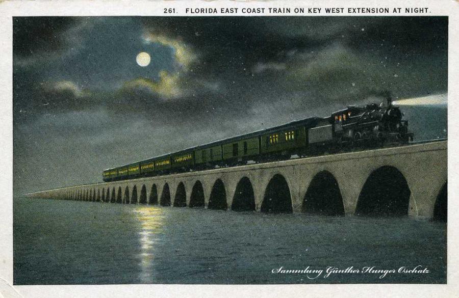 Florida East Coast Train on Key West Extension at Night