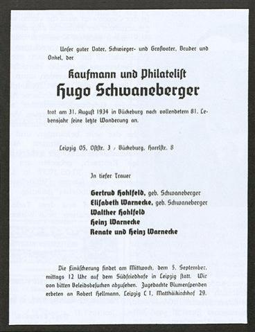 Hugo Schwaneberger Todesanzeige