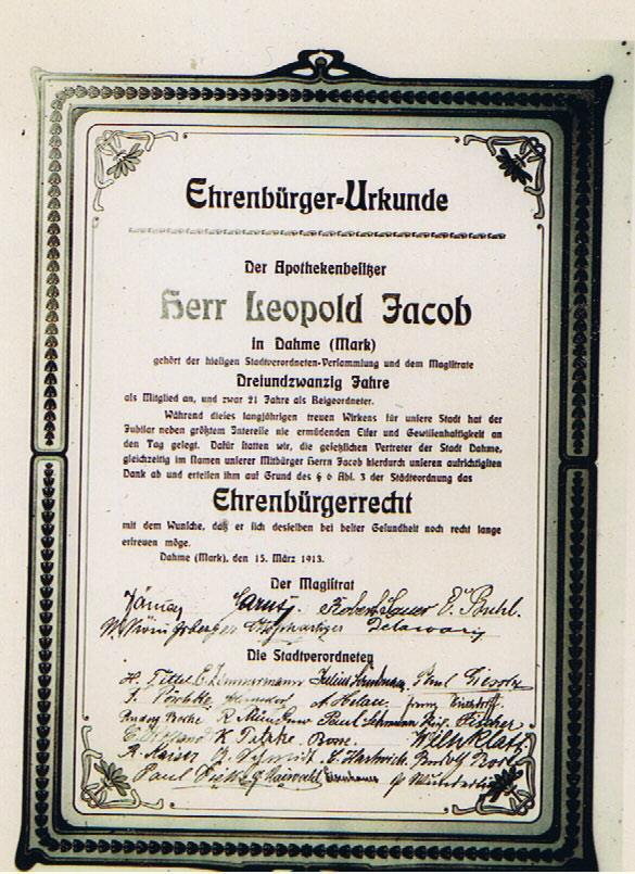Leopold Jacob Ehrenbürgerurkunde