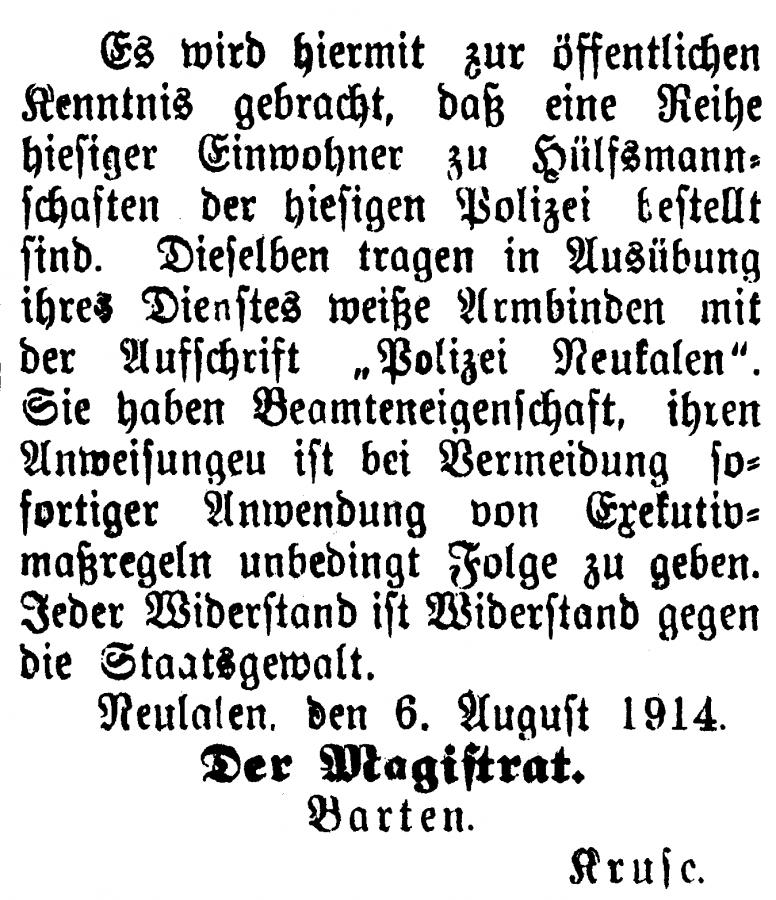 Neukalener Tageblatt vom 8.8.1914 (2)