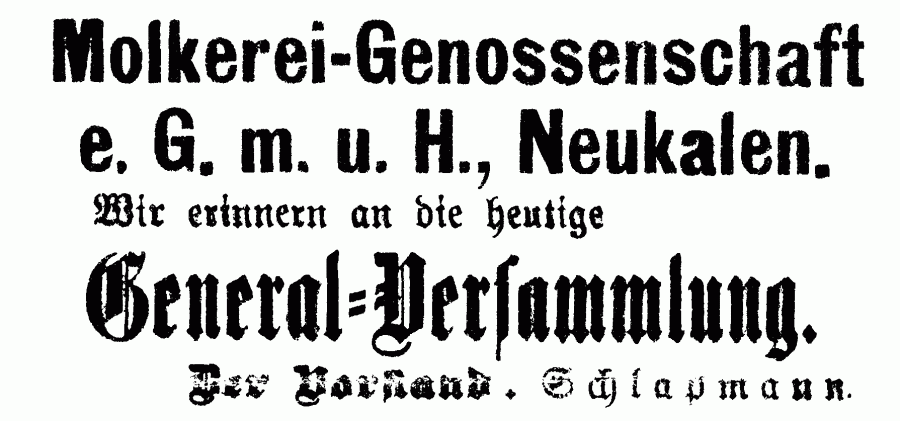 Annonce im "Neukalener Tageblatt" vom 18.11.1928