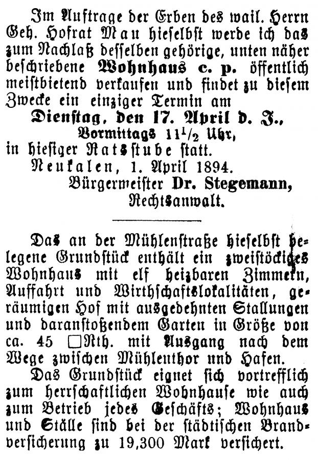 Neukalener Wochenblatt vom 4.4.1894
