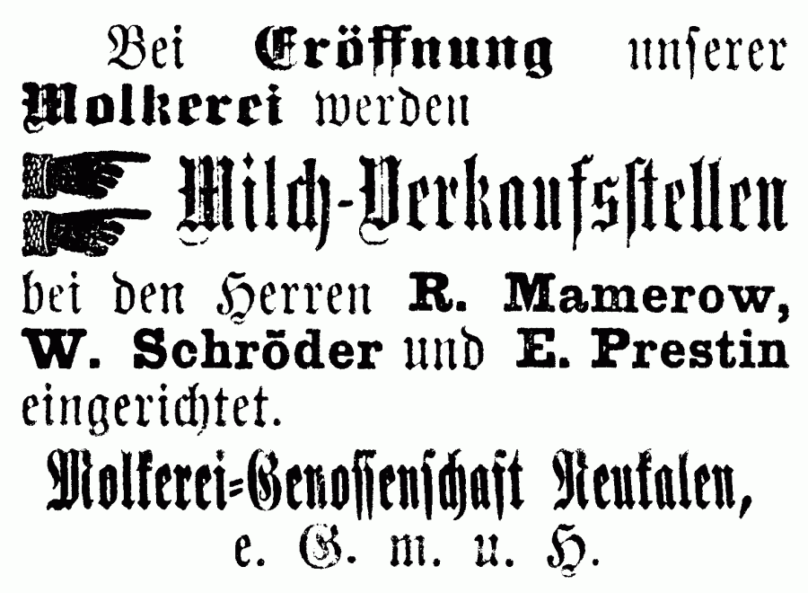 Annonce im "Neukalener Wochenblatt" vom 26.3.1905
