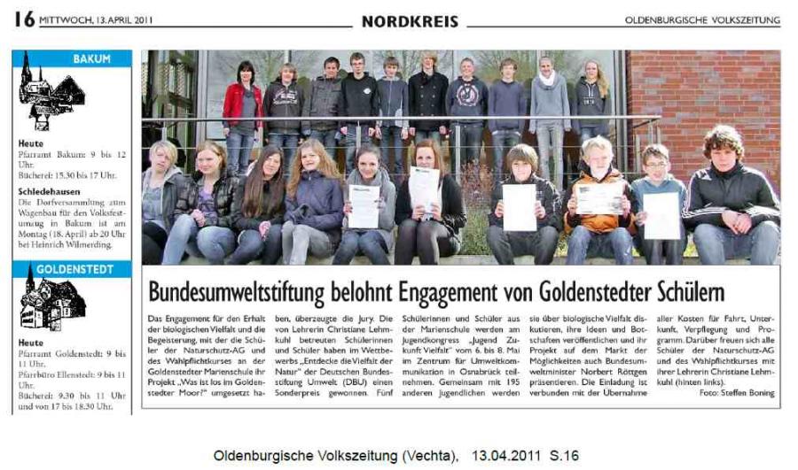 Bericht in der Oldenburgischen Volkszeitung vom 13. April 2011
