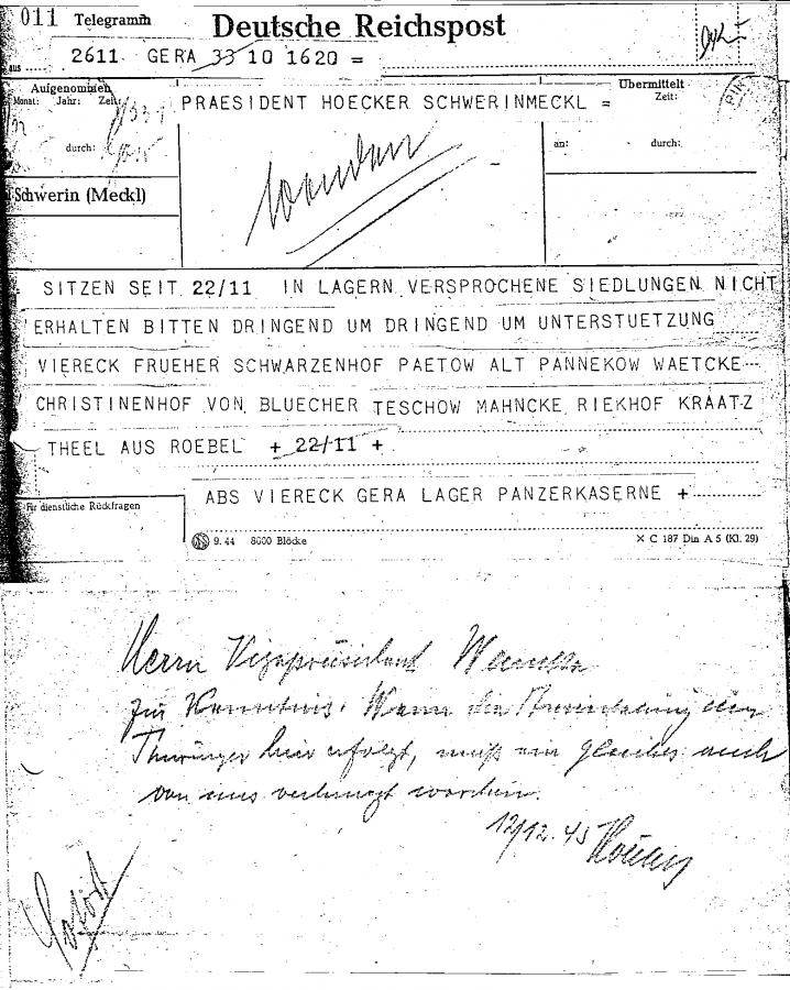 Telegramm vom 26.11.1945
