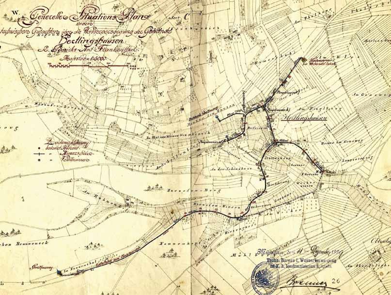 Quelle LASP: H33 Nr. 1023 – Plan der Wasserversorgung Hertlingshausen 1899