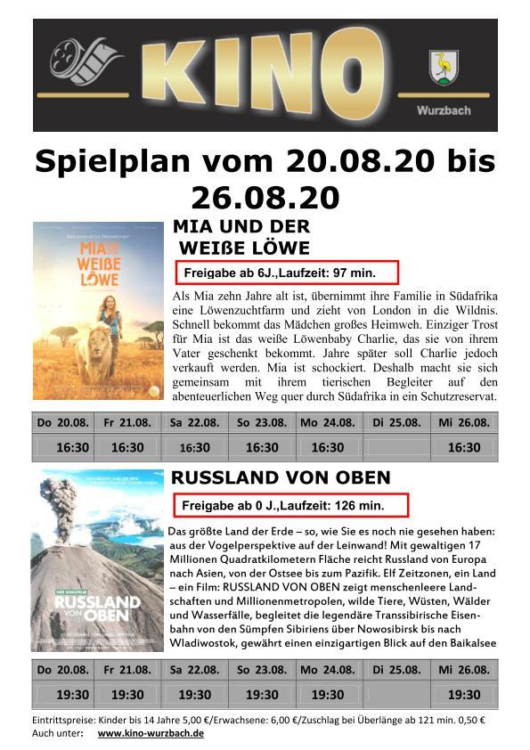 Stadt Wurzbach - Kino Wurzbach Spielplan 20.08. - 26.08.2020