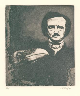 Gert-Peter Reichert, Nevermore (E.A. Poe), Aquatinta, Schabkunst und Blindätzung, 1988 (Bild vergrößern)