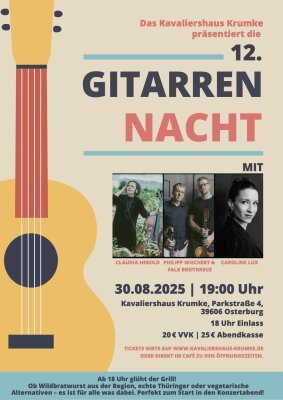Veranstaltung: 12. Gitarrennacht im Schlosspark Krumke 30. – 31.08.2025
