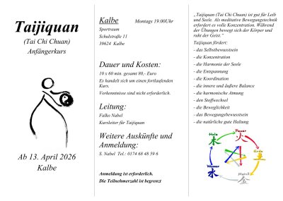 Veranstaltung: Taijiquan (Tai Chi Chuan) Anf&auml;ngerkurs Mo 13.​04.​2026