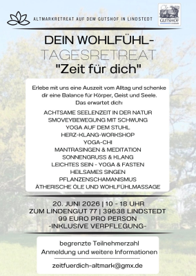 Veranstaltung: Wohlf&uuml;hl-Tagesretreat &bdquo;Zeit f&uuml;r dich&ldquo; Sa 11.​04.​2026