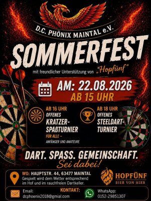 Flyer mit Dartsymbolen und Beschreibung der Veranstaltung