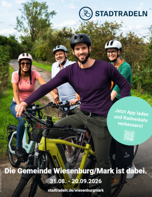 4 jüngere und ältere Menschen auf Fahrrädern in der Natur (Bild vergr&ouml;&szlig;ern)