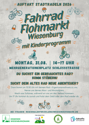 Buntes Plakat mit allen Angaben zum Flohmarkt. (Bild vergr&ouml;&szlig;ern)