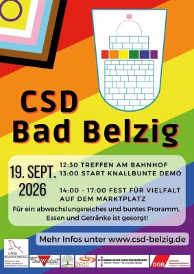 Flyer des CSD Bad Belzig in Regenbogenfarben