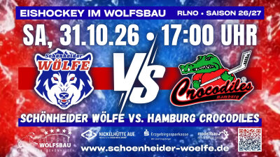 Veranstaltung: Eishockey: Sch&ouml;nheider W&ouml;lfe vs. Crocodiles Hamburg Sa 31.​10.​2026