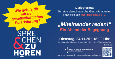 Wer sich gehört fühlt, fühlt sich zugehörig. Bei Sprechen &amp; Zuhören erzählen Menschen, was sie bewegt. Die anderen hören zu. So kommen Menschen mit unterschiedlichen Erfahrungen miteinander ins Gespräch. (Bild vergr&ouml;&szlig;ern)