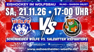 Veranstaltung: Eishockey: Schönheider Wölfe vs. Salzgitter Icefighters Sa 21.​11.​2026